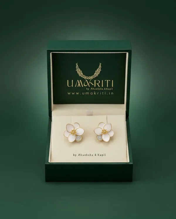 Gold_And_Off_White_Gardenia_Bloom_Sparkle_Studs_Earrings_For_Women